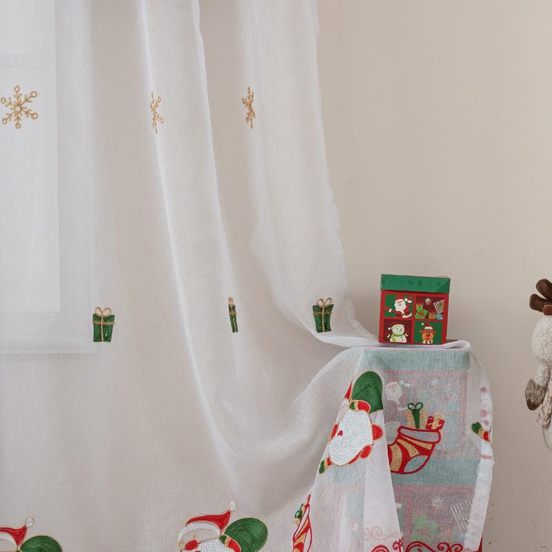 Fenstergitter Weihnachten Amerikanische Atmosphäre Bestickte Vorhänge Dekoriert Fertig Weihnachtsglocken Schneeflocke