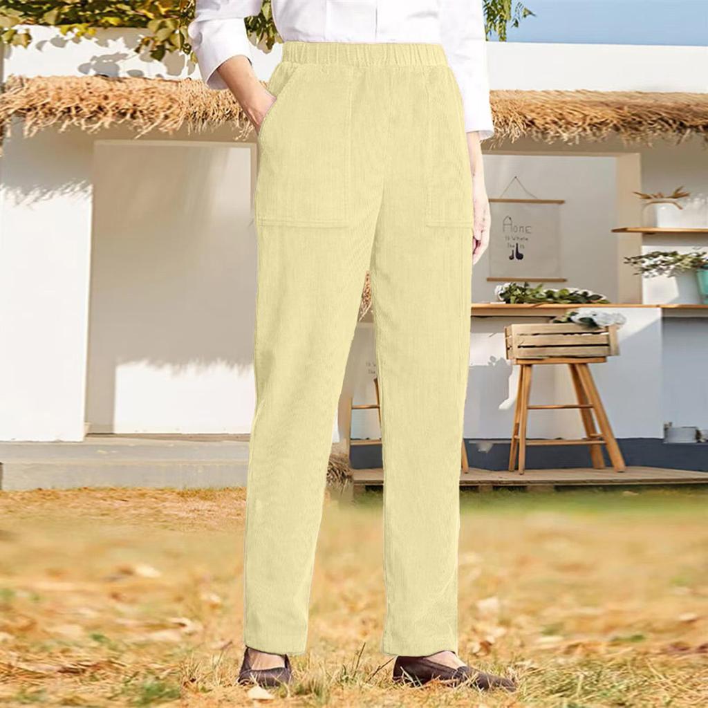 Women's Autumn/Winter Corduroy Elastic Waist Straight-Leg Pants