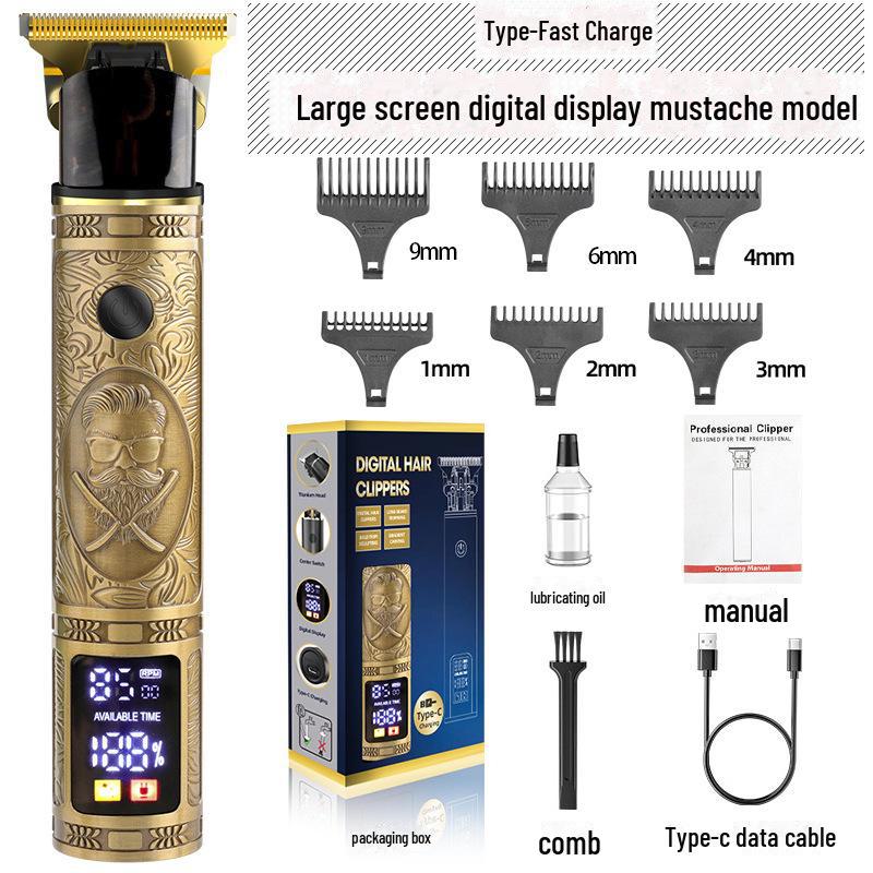 Rechargeable Electric Men's Hair Clipper: Waterproof, Special Carving Design
