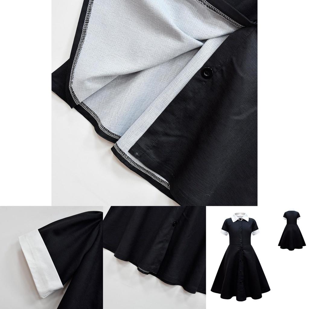 Addams Family Wednesday Cosplay Kostüm-Luxuriöses Schwarzes Kleid für Halloween Weihnachtsfeier