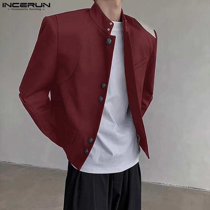 INCERUN Men Mockneck Long Sleeve Stitching Short Thin Blazer Coats