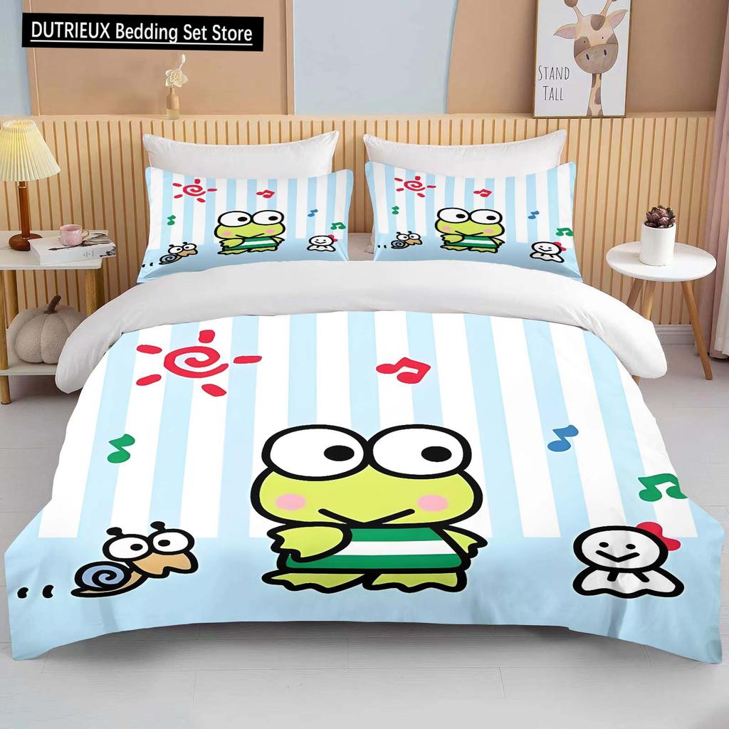 10 Sizes Sanrio Keroppi Printed Bedding Set Cartoon Anime Duvet Cover Comforter Pillowcase Boys Girls Children Adults King Gift
