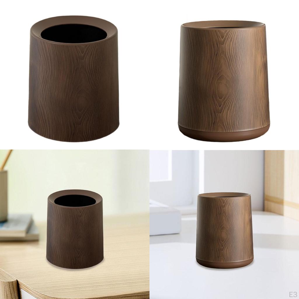 Wood Grain Garbage Basket Open Top for Bathroom and Living Areas