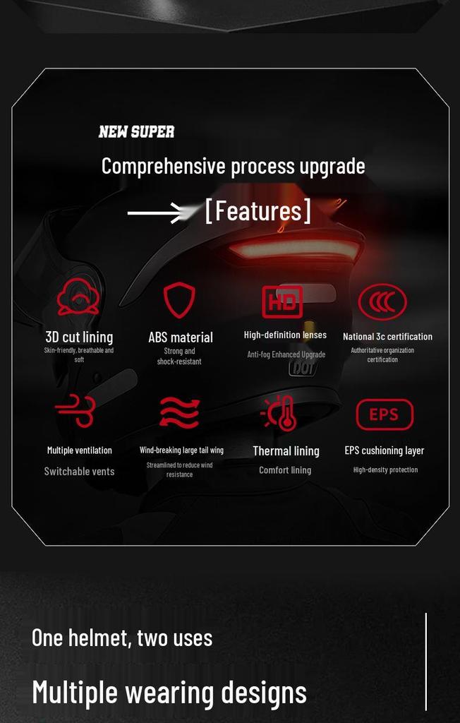 DOT Certified Unisex Flip-up Motorcycle Helmet: Stylish, All-Season Safety Taillight Design