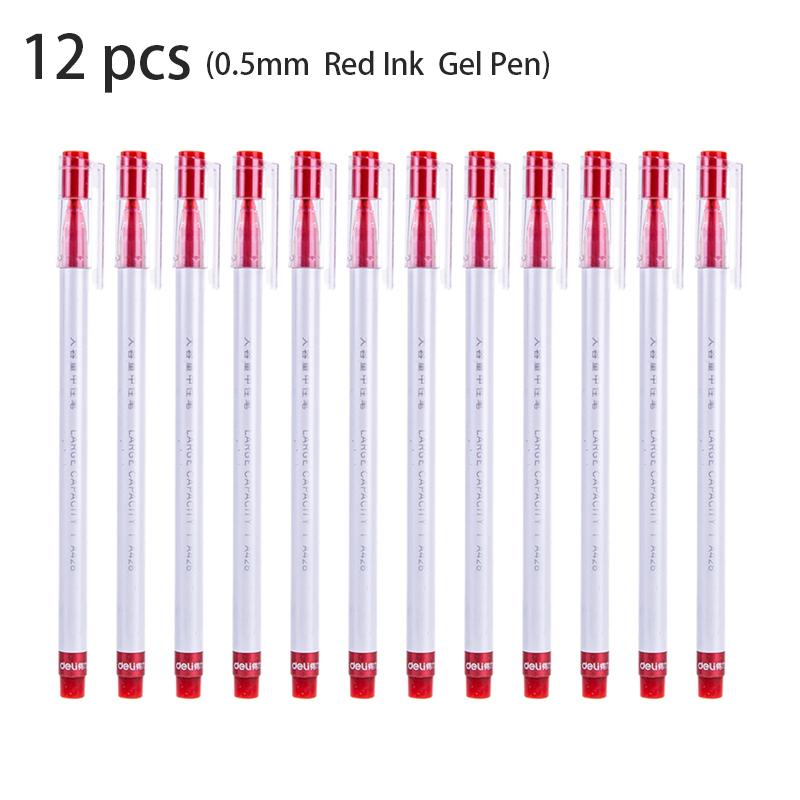

Deli 12pcs 0.5mm Black/Blue/Red Ink Large Capacity Quick-drying Gel Pen Stationery School&Office Supplies Signing Pen Gift Multi-Colored