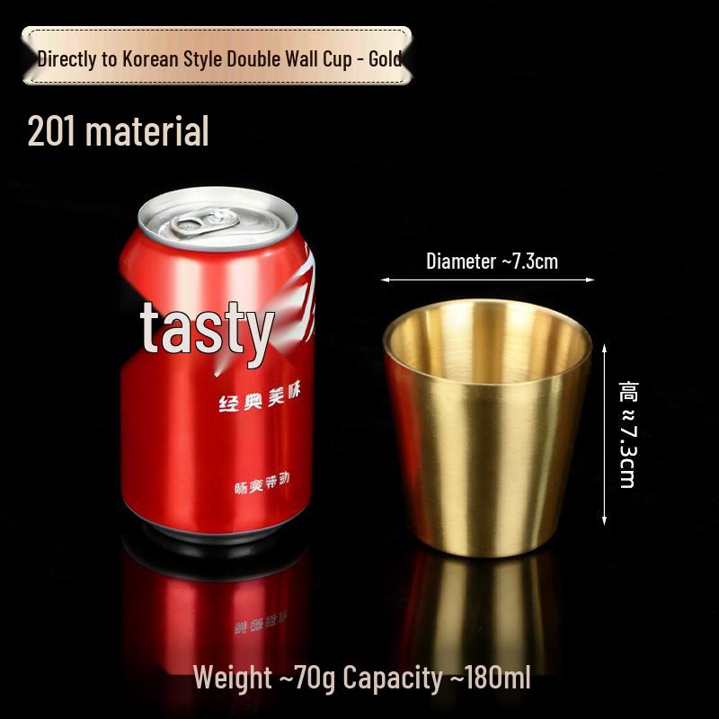 Korean Industrial Style 304 Stainless Steel Double-Walled Gold Beer Mug and Tea Cup