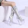 Nuevas Botas de Moda con Cordones Hasta el Muslo Plataforma Transparente Suela Gruesa Tacón de Aguja Sexy Pasarela Botas de Moda para Mujer WZ-S19-12A