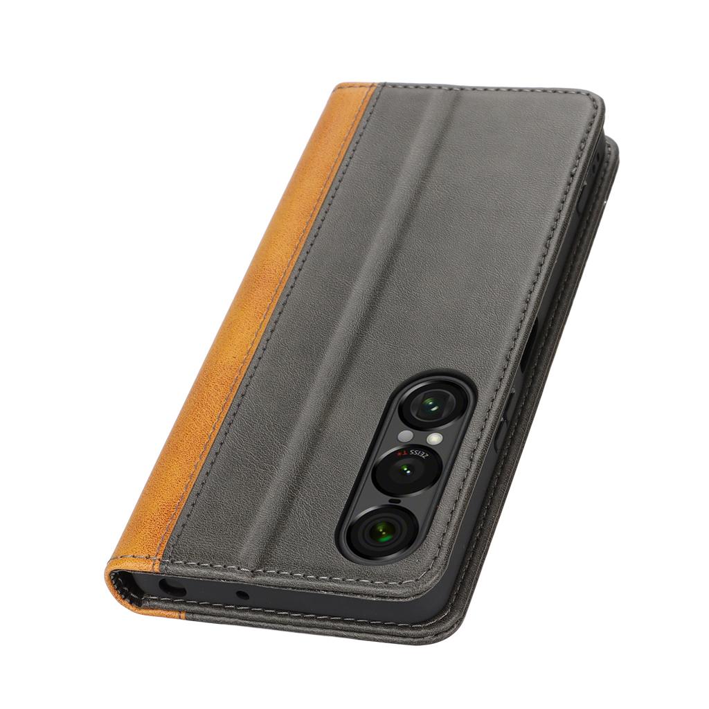 For Sony Xperia 1 VII Case Calf Texture 3 Card Slots Color Splicing Leather Phone Cover