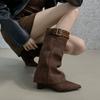 French two-wear boots women's pointed boots 2025 autumn and winter new slope heel boots but knee mid-tube pants tube boots