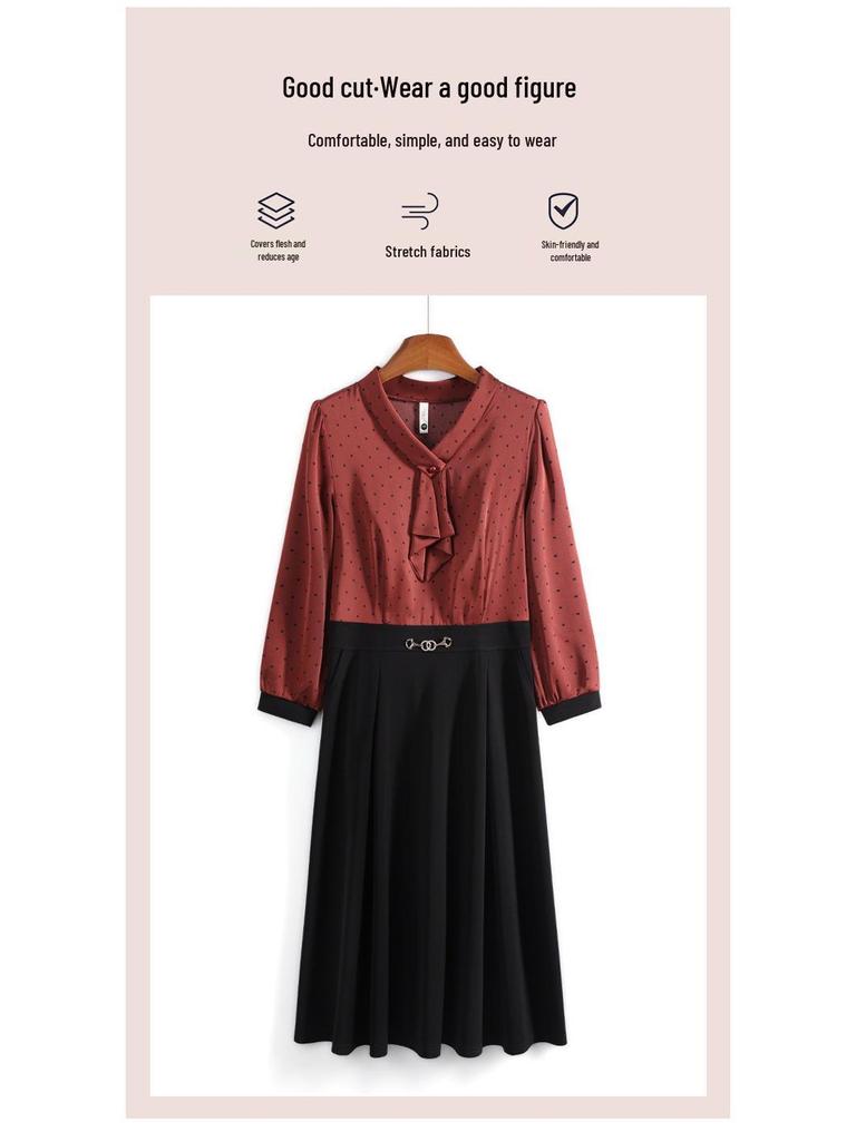 Modisches Herbst Langarm Fake Zweiteiler Kleid für Frauen mittleren Alters 2025