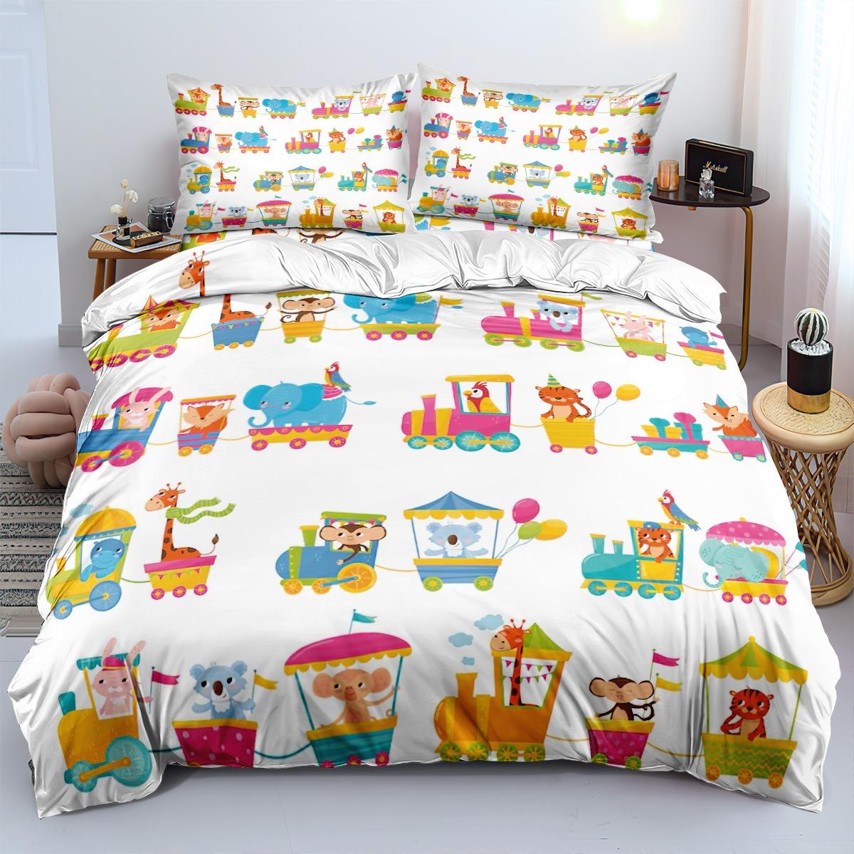 

Пододеяльник Наволочка Мультяшный Поезд Комплект Постельного Белья Ферма Комплект Пододеяльника Взрослый Мальчик Девочка Украшение Спальни Детский Подарок на День Рождения 135x200cm