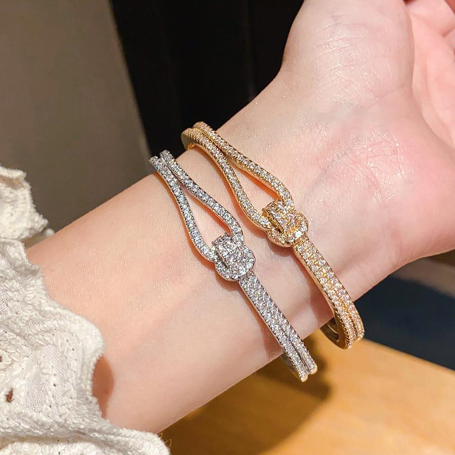 Geometric Zirconia Crossover Cuff Bracelet For Women Elegant Light Luxury Jewelry