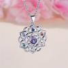 Female Crystal Rainbow Zircon Stone Round Flower Pendant Necklace Vintage Silver Color Wedding  For Women
