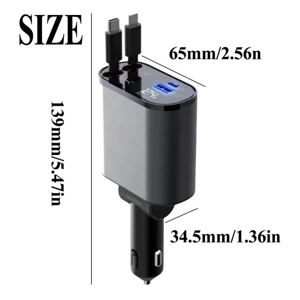 80cm Retractable Cables Car Charger 120W Fast Charger Vehicle Mounted Inverter  Travel
