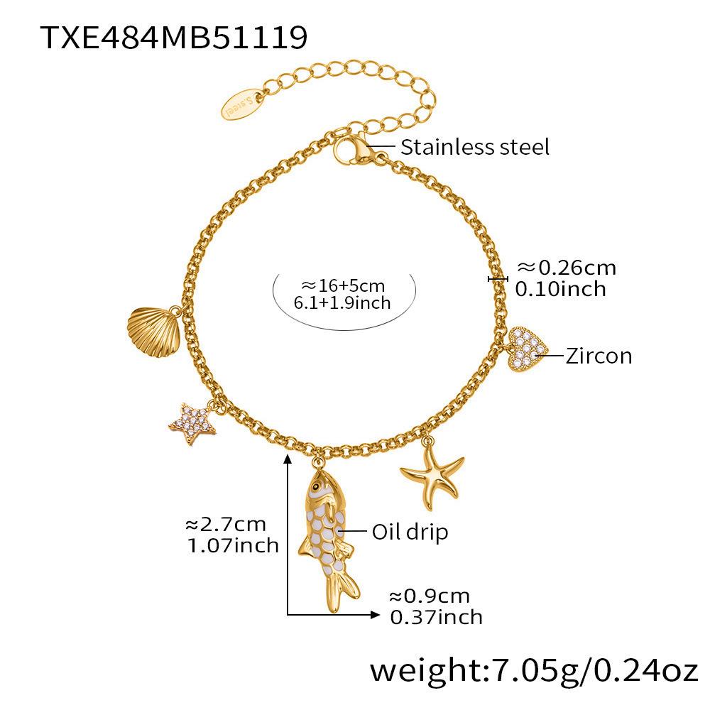 Qiong Yao Koi Star Heart Zircon Pendant Bracelet & Necklace Set in 18k Gold