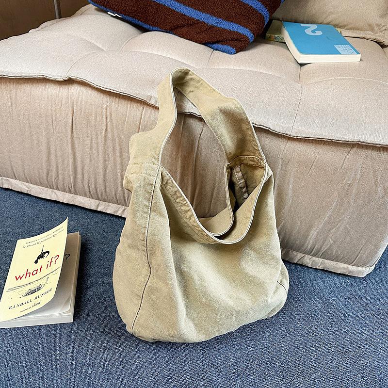 Washed Canvas Bag Lazy Wind Drooping Tote Bag Women's Literary Class Bag Mailman Bag Casual Shoulder Bag Men's