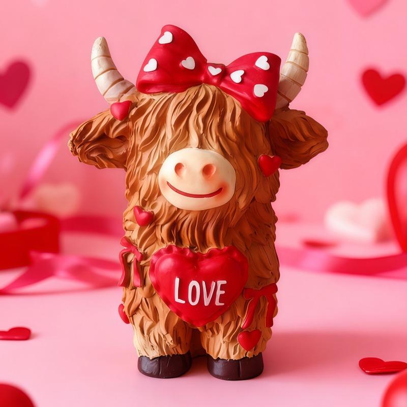 2pcs/set Valentine's Day Highland Cow Couple Home Decor Resin Ornament Romantic Couple Gift Tabletop Decorative Figurine