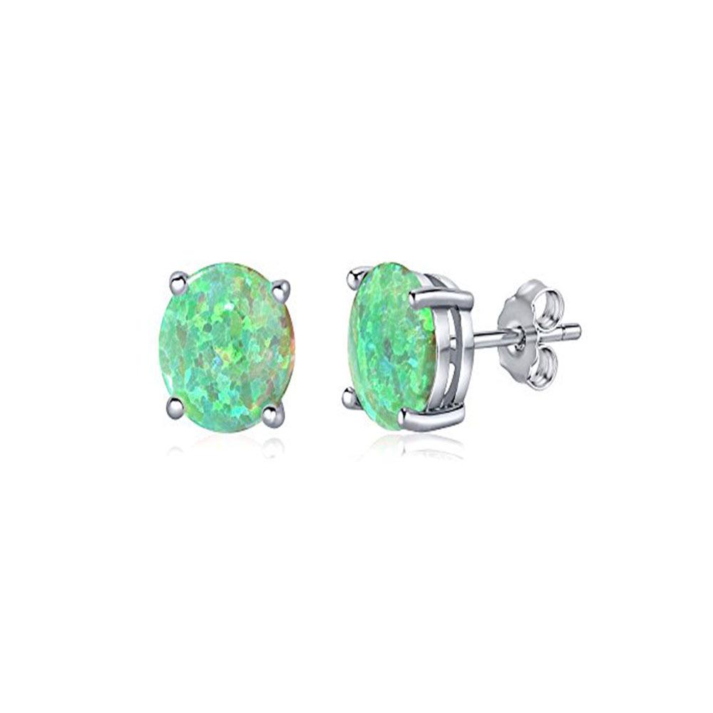 Oval Imitation Opal Stud Earrings for Women - European and American Fashion Jewelry зелёный