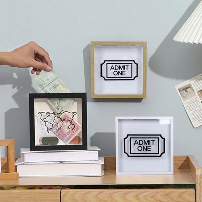 Reiseabenteuer Archiv Schattenbox Quadratisch Ticketabschnitt Stempel Brief Foto Andenken Aufbewahrungsbox mit Schlitz Heim Büro Schreibtisch Dekoration