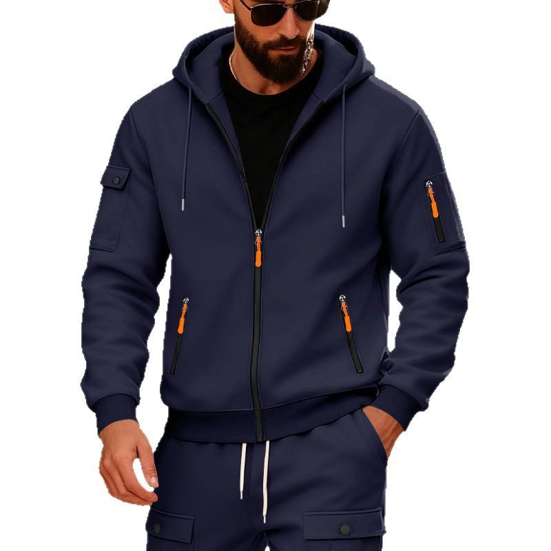Men's Hoodie Zip Up Fleece Jacket Side Pockets Loose Fit Casual Sports Sweatshirt Big Size