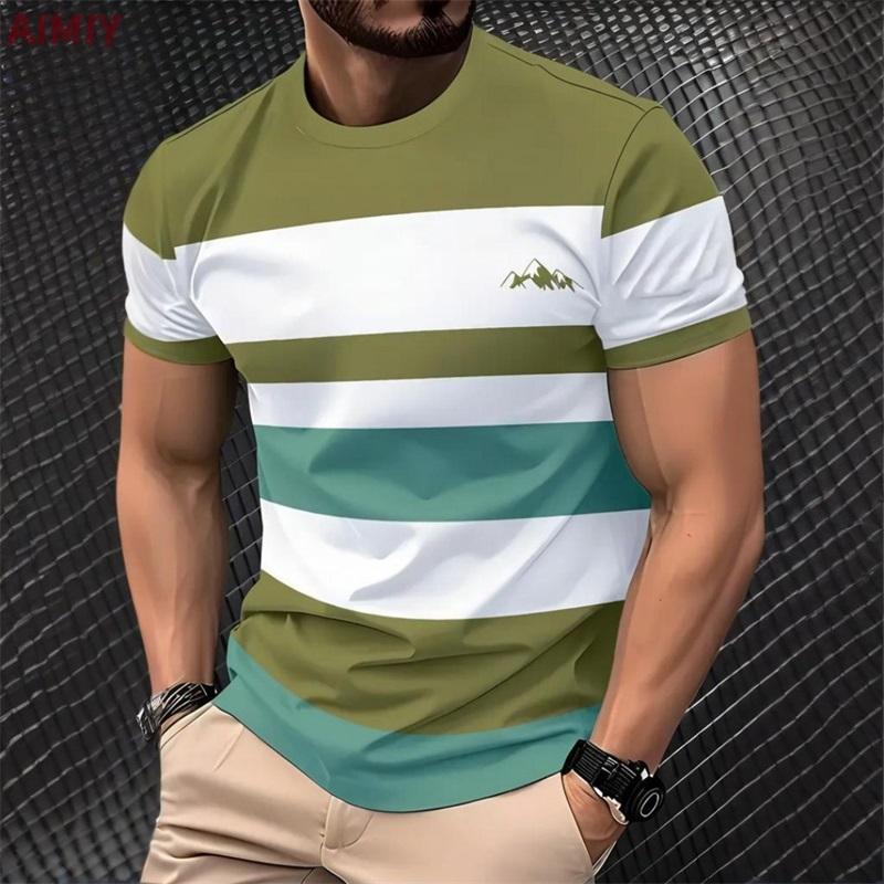 Summer Short Sleeved Men's and Women's Same Color T-shirt, Fashionable Round Neck Oversized Striped T-shirt, Men's Outdoor T-shirt