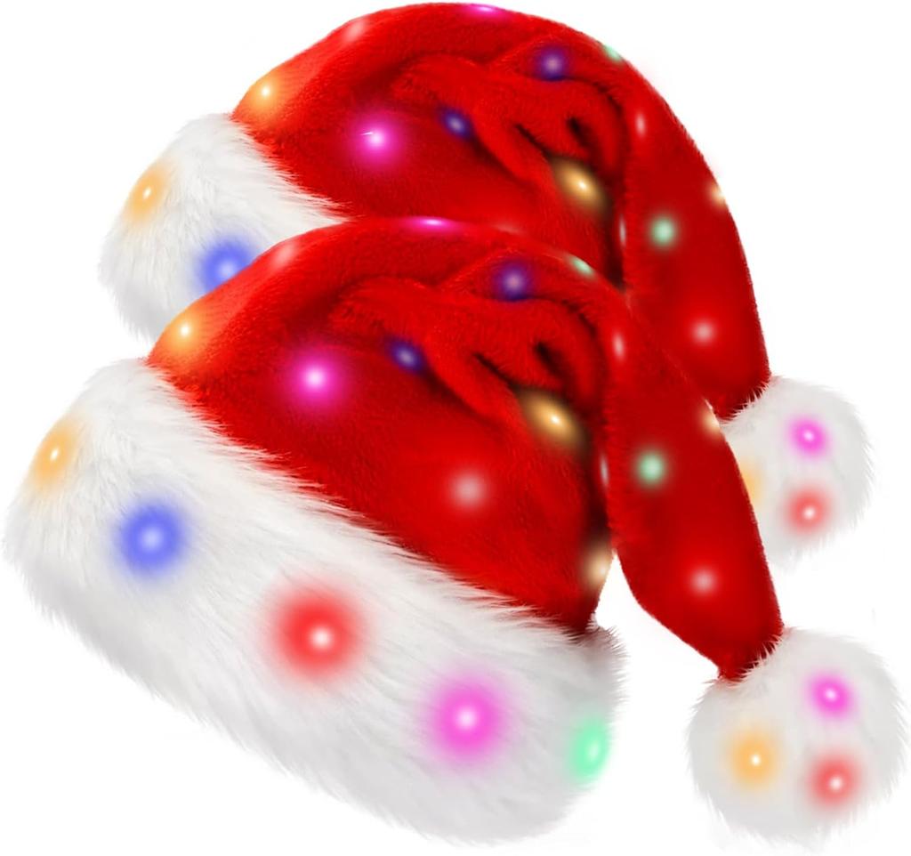 Festive Light Up Santa Hat with Soft Red Velvet Christmas LED Headwear for Adults Holiday Party Costume Unisex New Year Cheer