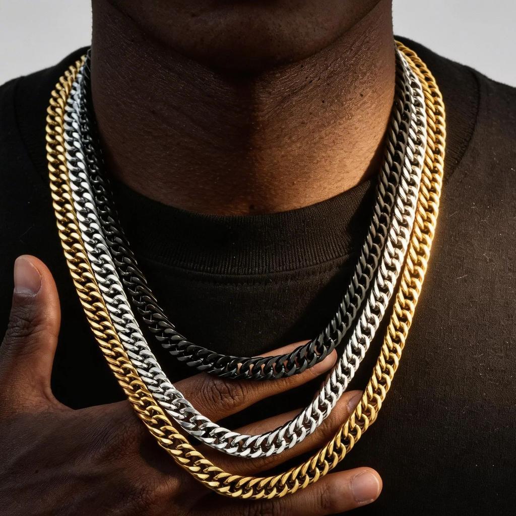 Punk Chunky Cuban Chain Necklace for Men,Silver Gold Stainless Steel Miami Link Collar,Vintage Hip Hop Jewelry Gift