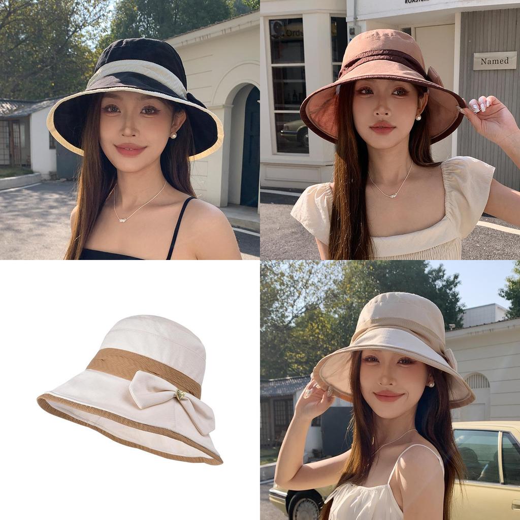 Summer Sun Shield Hat With Wide Brim And Butterfly Bow For Outdoor Casual And Fashion