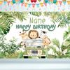 1 Piece of Customizable Jungle Animal Birthday Banner - Personalized Name, Happy Birthday Background