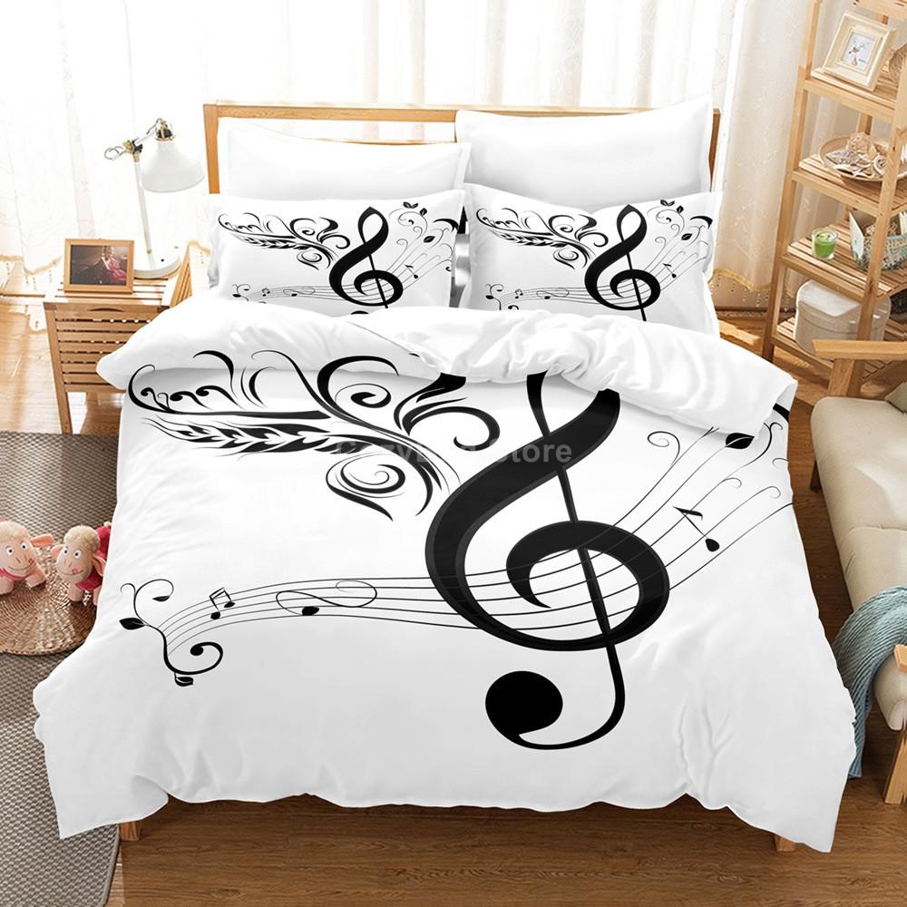 Black White 3d Music Note Bedding Set Duvet Cover Sets Comforter Bed Linen Twin Queen King Single Size Musical Instrument Piano