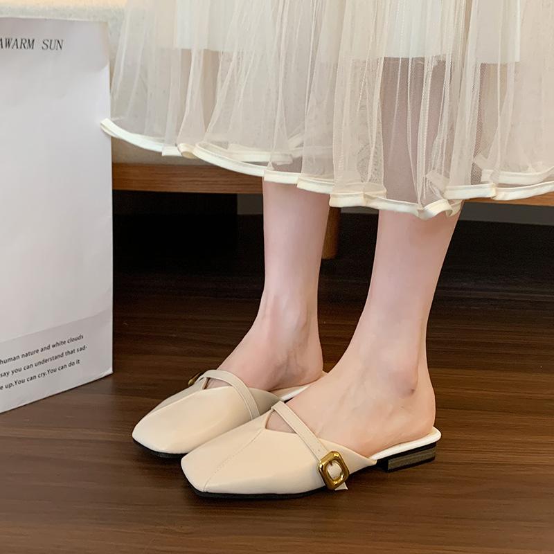 Flat-bottomed bag head half slippers women's summer wear new one-pedal lazy shoes women's cool slippers