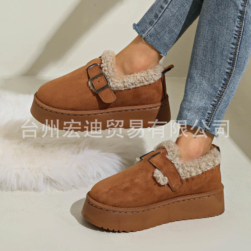 Large size platform shoes snow boots autumn and winter velvet warm and comfortable one-word buckle lazy one-pedal women's shoes