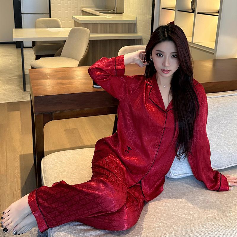 Autumn Two-piece Long-sleeved Trousers Jacquard Embroidered Suit Women's Pajamas Seasonal Style Pajamas