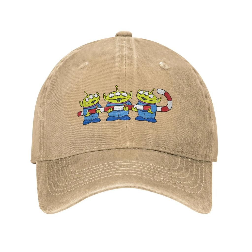 Vintage  Aliens Candy Cane Christmas Baseball Cap Unisex Distressed Denim Sun Cap Golf Unstructured Soft Hats Cap
