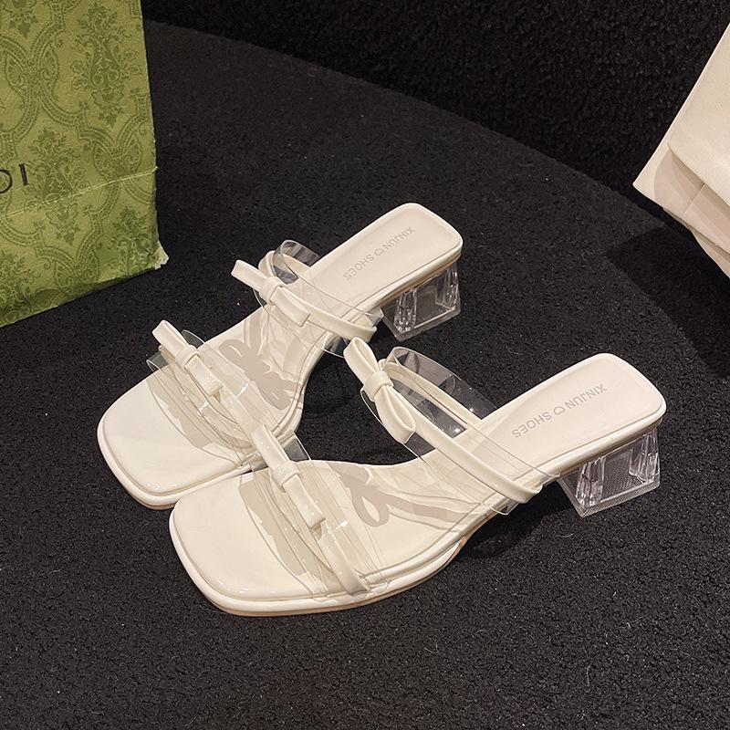 Fashion Temperament Internet Celebrity Explosion High Heel Slippers Women's Summer Wear 2025 New with Skirt Silver Cool Slippers