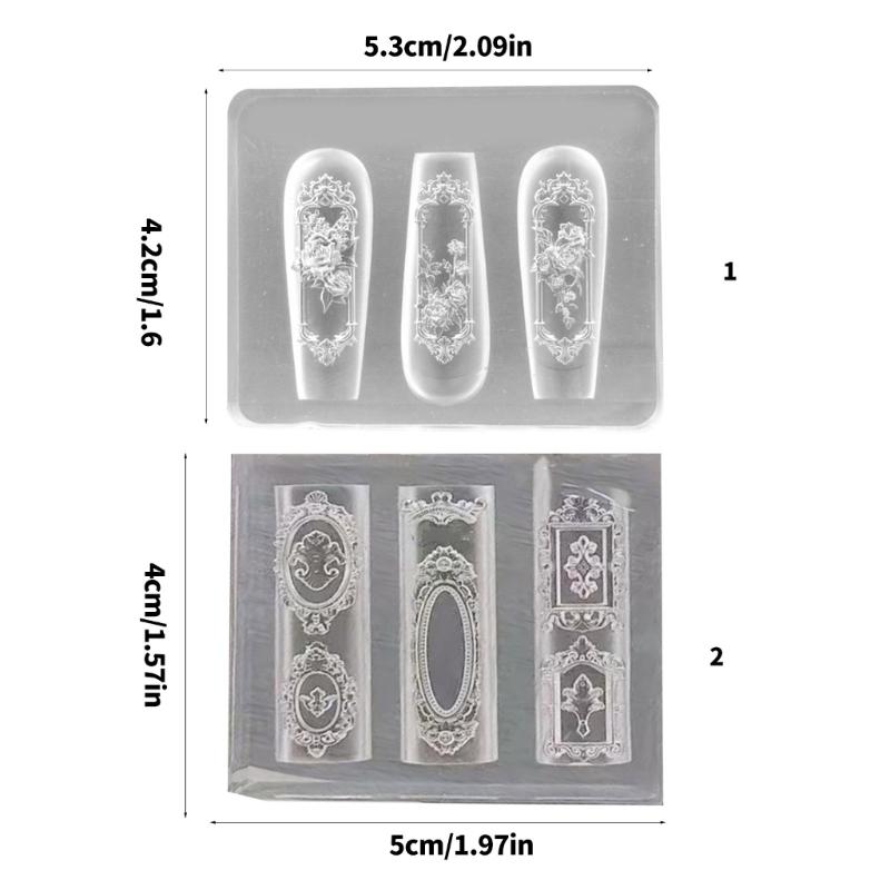 Nail Art Silicone Stamp Mold for Party and Salon Rose Window Shaped Manicure Mould Embossed Nail Stencils for Women