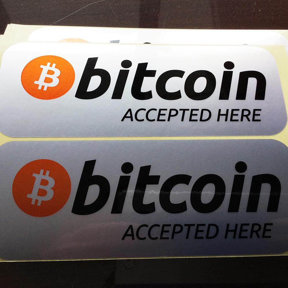 10pcs 14.5x5.5cm BTC Accepted Here Self-adhesive Label Durable Silver PET Sticker Tear Resistant Cryptocurrency Promotion Tag