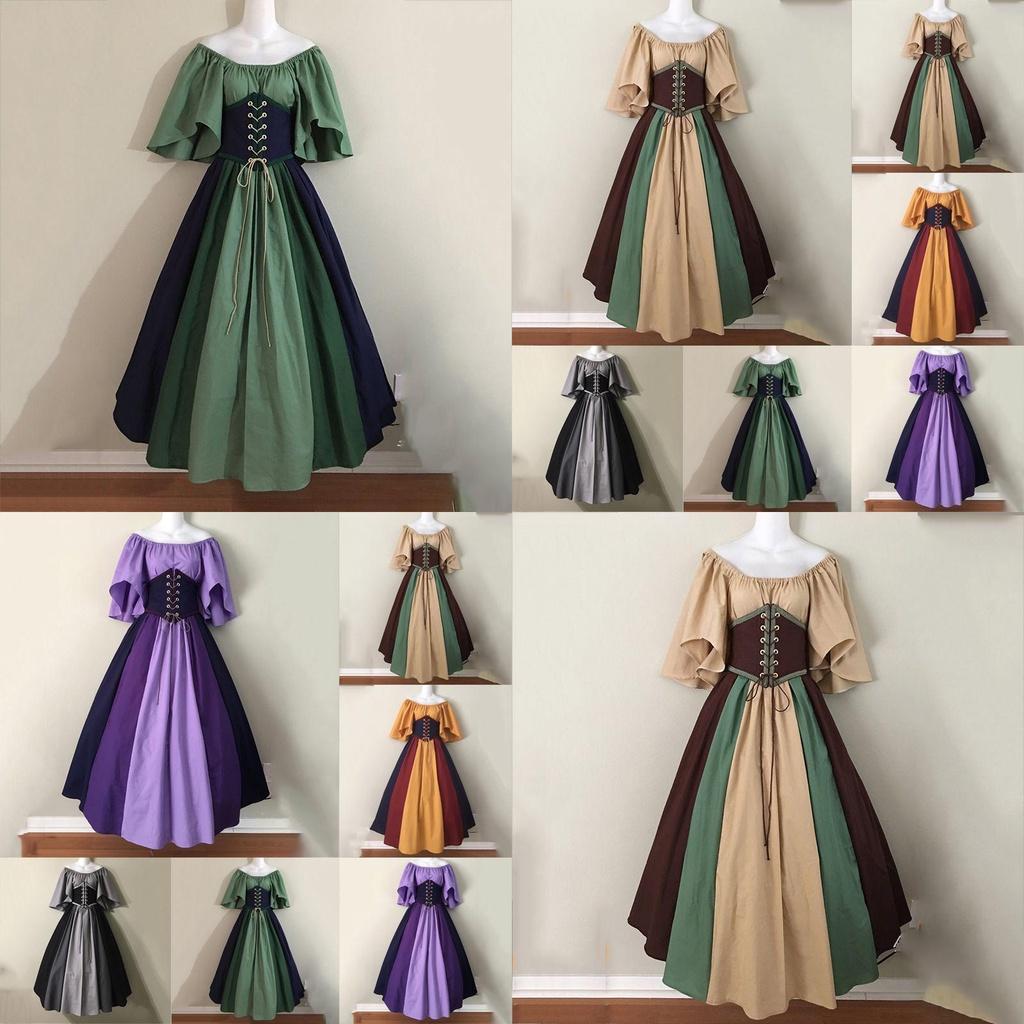 Ethnic Style Spliced Polyester Dress With Ruffled Sleeves For Cultural Dance And Festival Wear