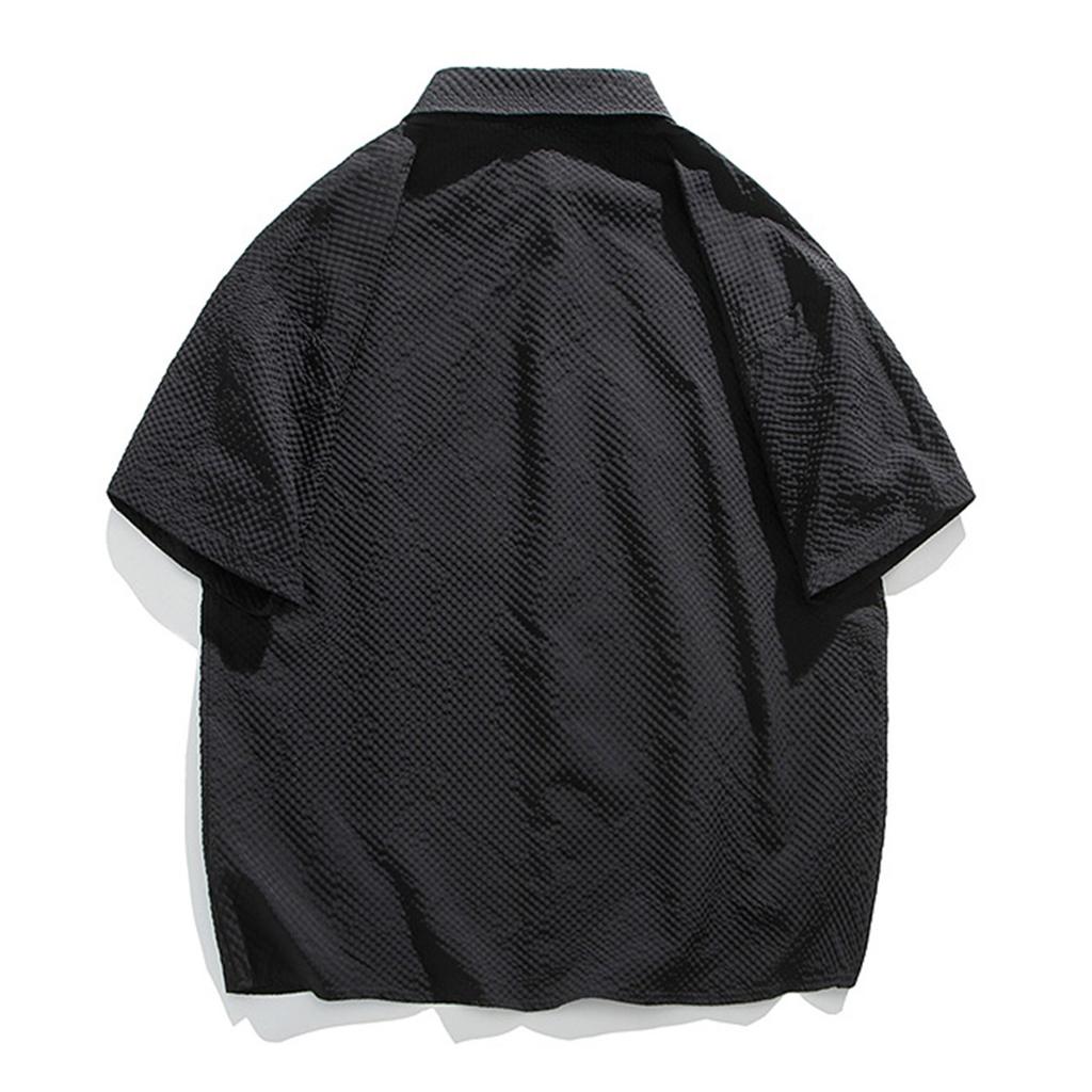 Men's Summer Pleated Seersucker Short-sleeved Shirt Light Shirt Cardigan Shirt