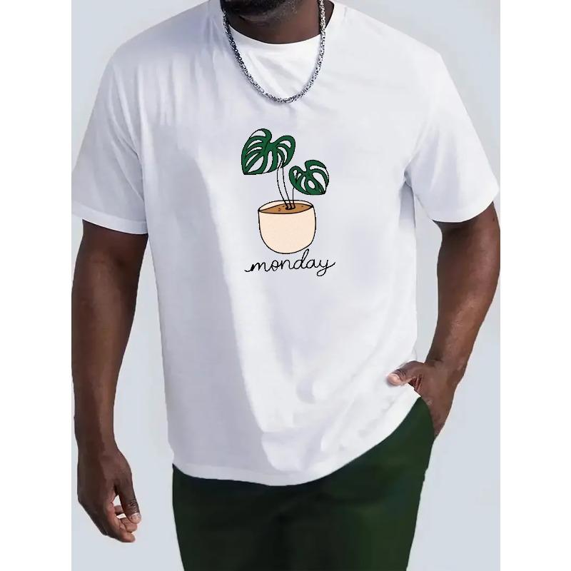 

Monstera Print T Shirt, Tees For Men, Casual Short Sleeve T-shirt For Summer 4XL білий