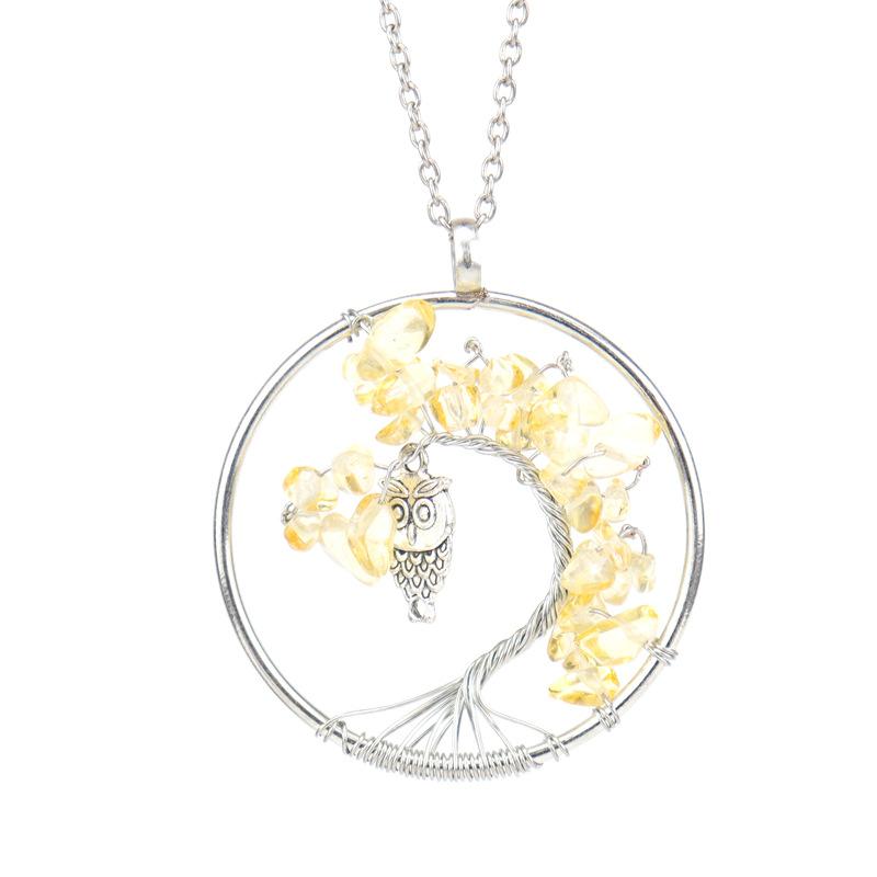 Natural Crystal Gravel Tree Of Life Necklace, Owl Bending Tree Necklace Ornament N98 цитриновый