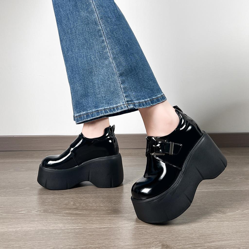 Versatile Fashion Muffin Shoes New Platform Inner Height Increase Women's Black Single Shoes