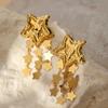 Knockout Pattern Pentagram Star Tassel Earrings Female Personality Fashion 18K Gold Stainless Steel Earrings