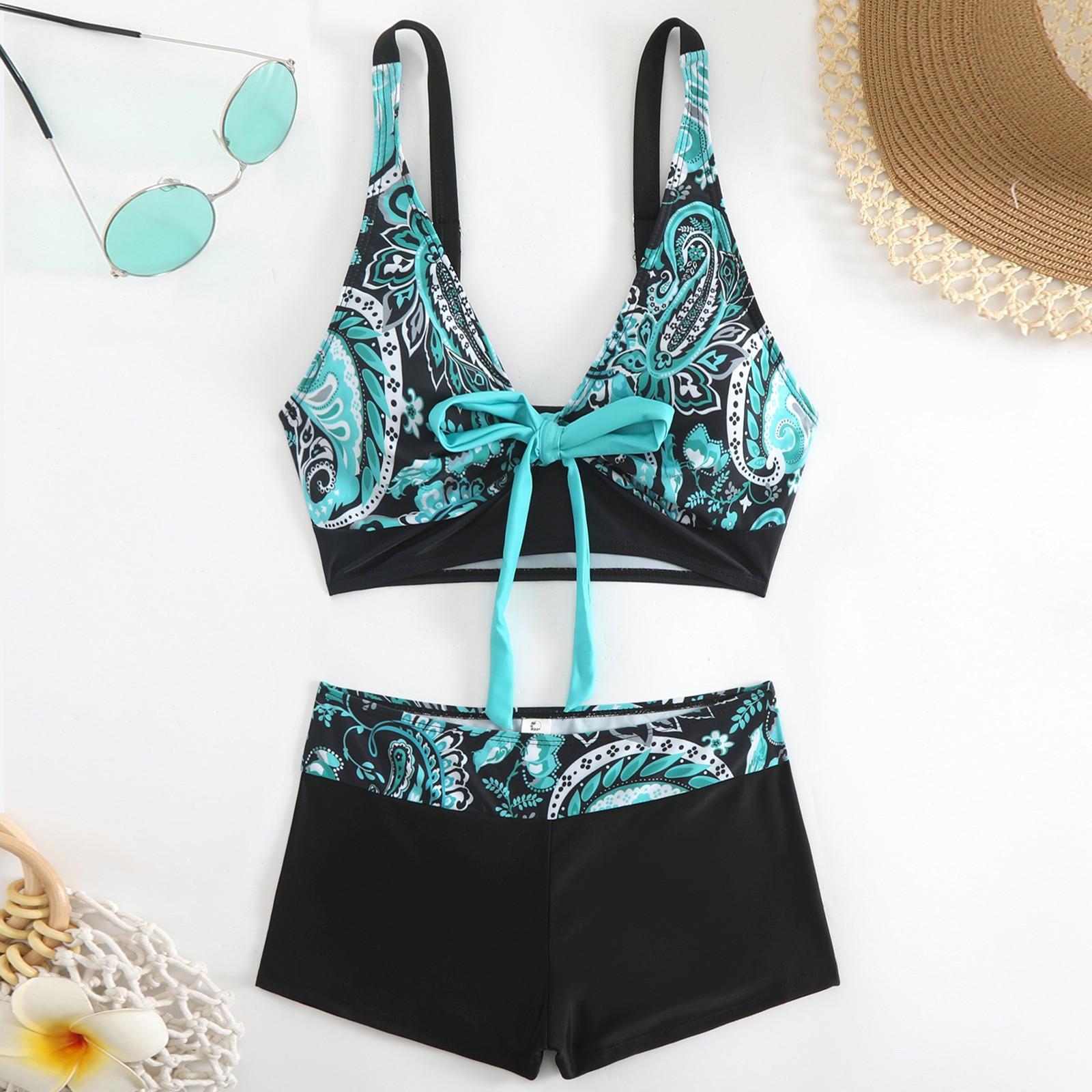 

Женский раздельный модный сексуальный купальник-бикини с принтом и подкладкой для груди без стальных скобок S чёрный