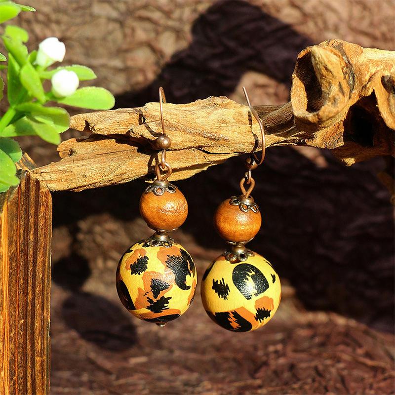 Ethnic Vintage Bohemian Drop Danlge Women's Earrings Bead Wooden Tassel Round Geometric Flower Leaf Long Boho Earrings Zircon