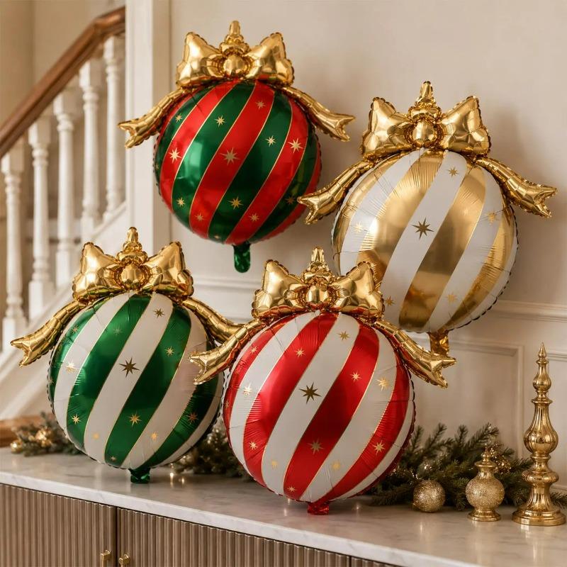 10/1Pcs Striped Balloons with Bowknot Aluminum Foil Balloon Christmas Tree Ornaments New Year Holiday Party Decor Supplies