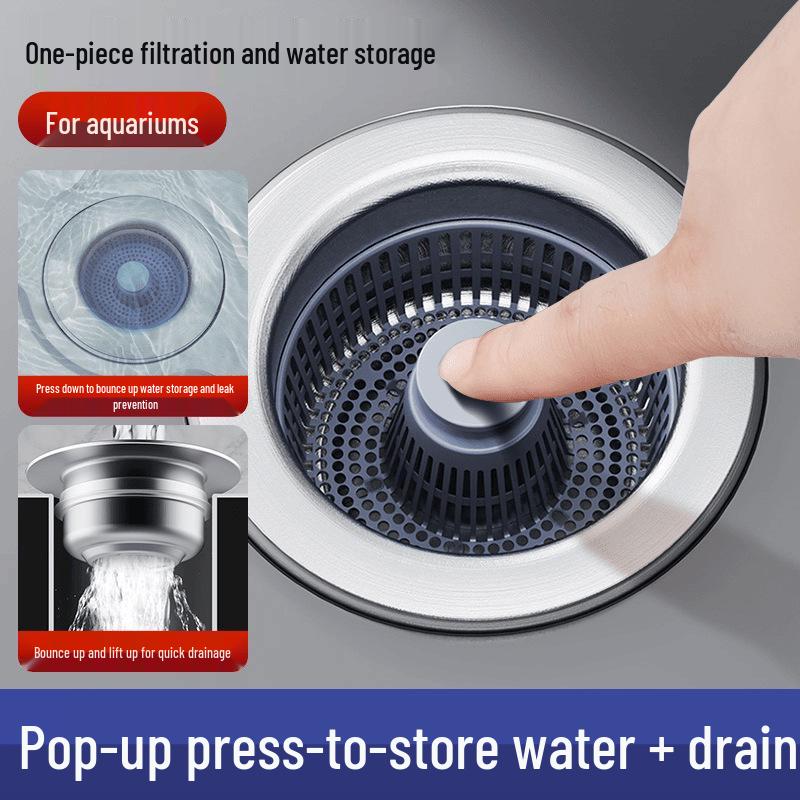 Pop-Up Drain Stopper & Anti-Odor Sink Filter for Dishwashing and Vegetable Washing