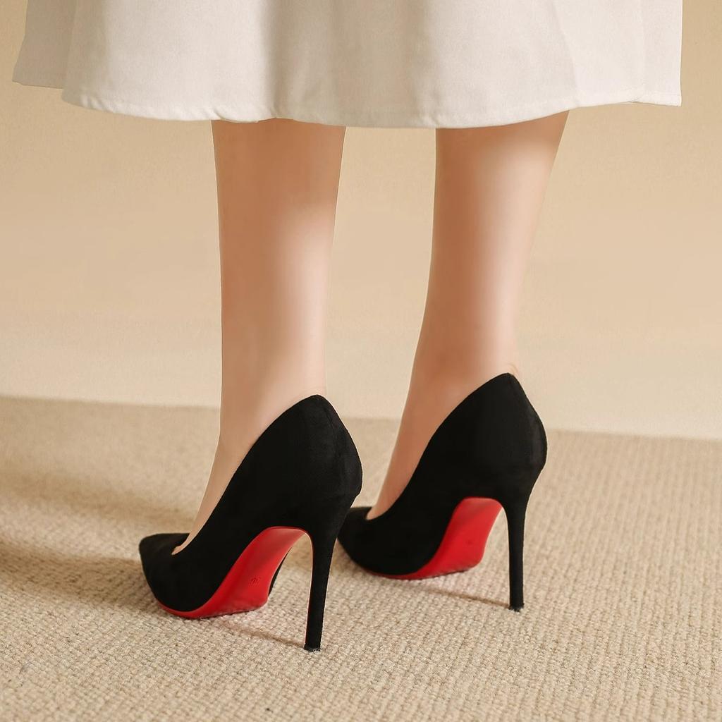 New Suede Women's Slim Heeled Shoes Sexy Pointed High Heels Red Sole Light Mouth Single Shoes Ladies Elegant Pumps Zapatos Mujer