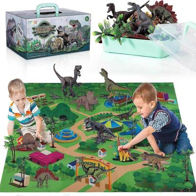 Figúrka dinosaura s hracou podložkou a stromami, Vzdelávacia realistická hracia súprava dinosaurov na vytvorenie Dino sveta vrátane T-Rexa, Triceratopsa, Velocira