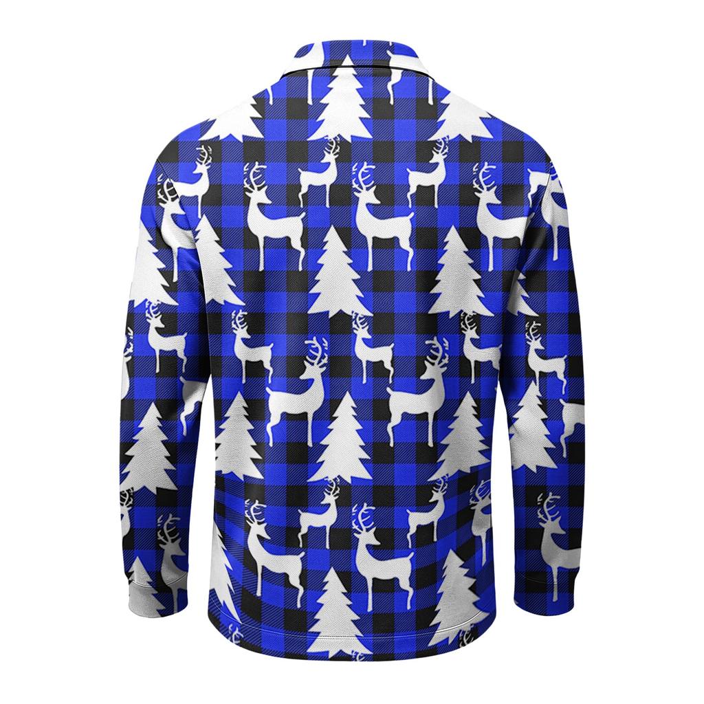 Men's Golf Shirt Long Sleeve Casual Christmas Print Quick-Dry Mesh Top